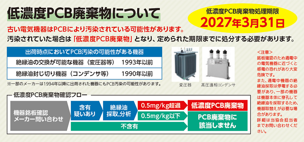 PCB含有電気機器の処理期限が迫っています!