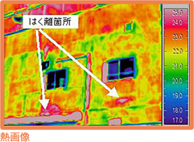 診断例 建物外壁はく離 熱画像 はく離箇所